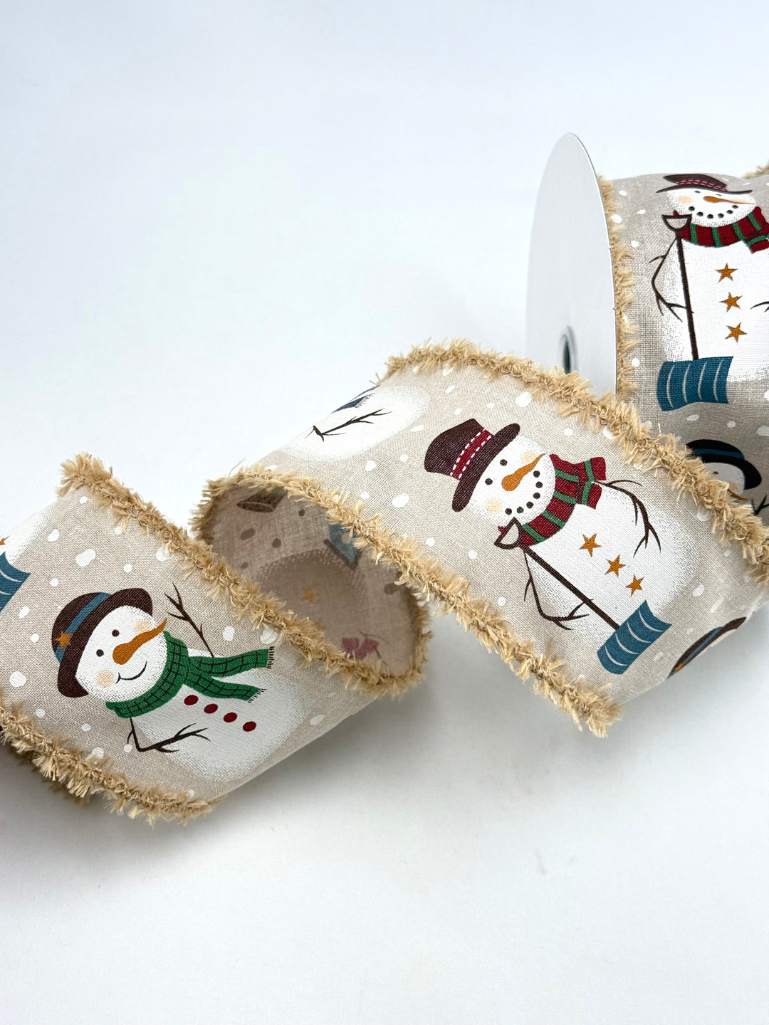 Natural Snowman Fluffy Edge Wired Ribbon - 2.5”