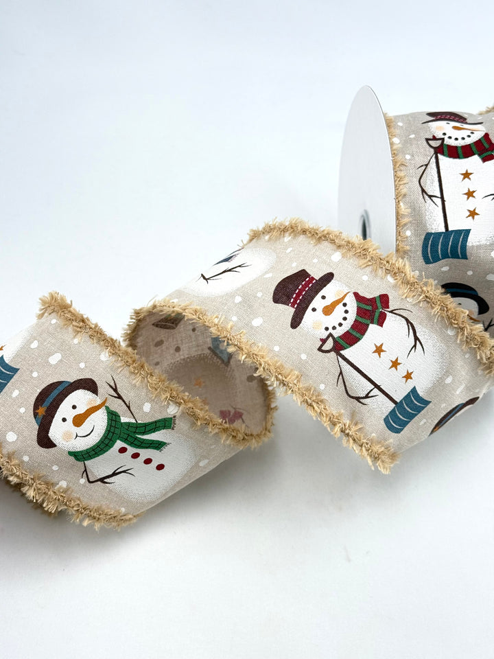 Natural Snowman Fluffy Edge Wired Ribbon - 2.5”
