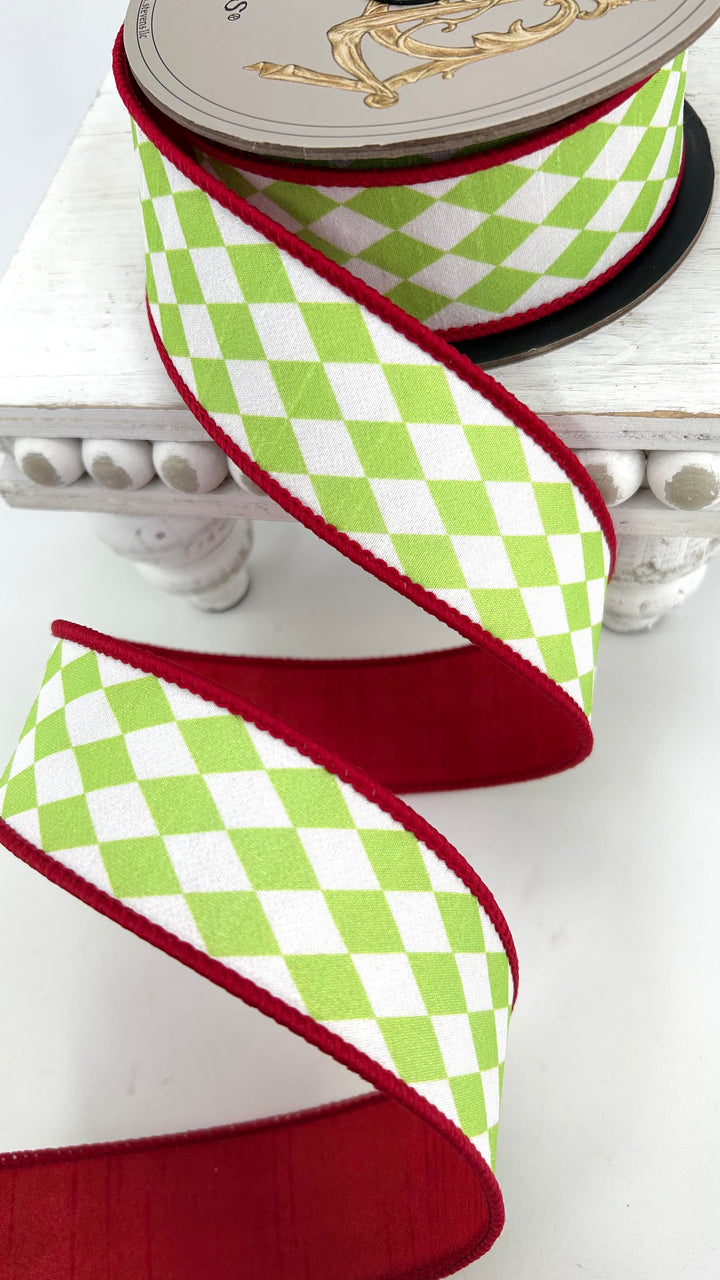 D Stevens Harlequin Red Wired Ribbon 1.5”