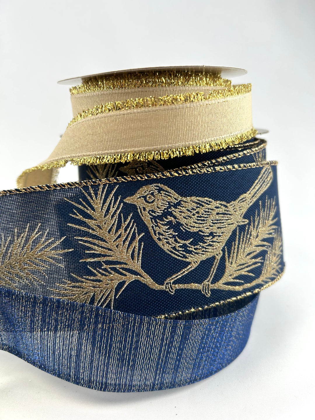 Navy Blue And Golden Bird Bow Bundle x 3 Ribbons