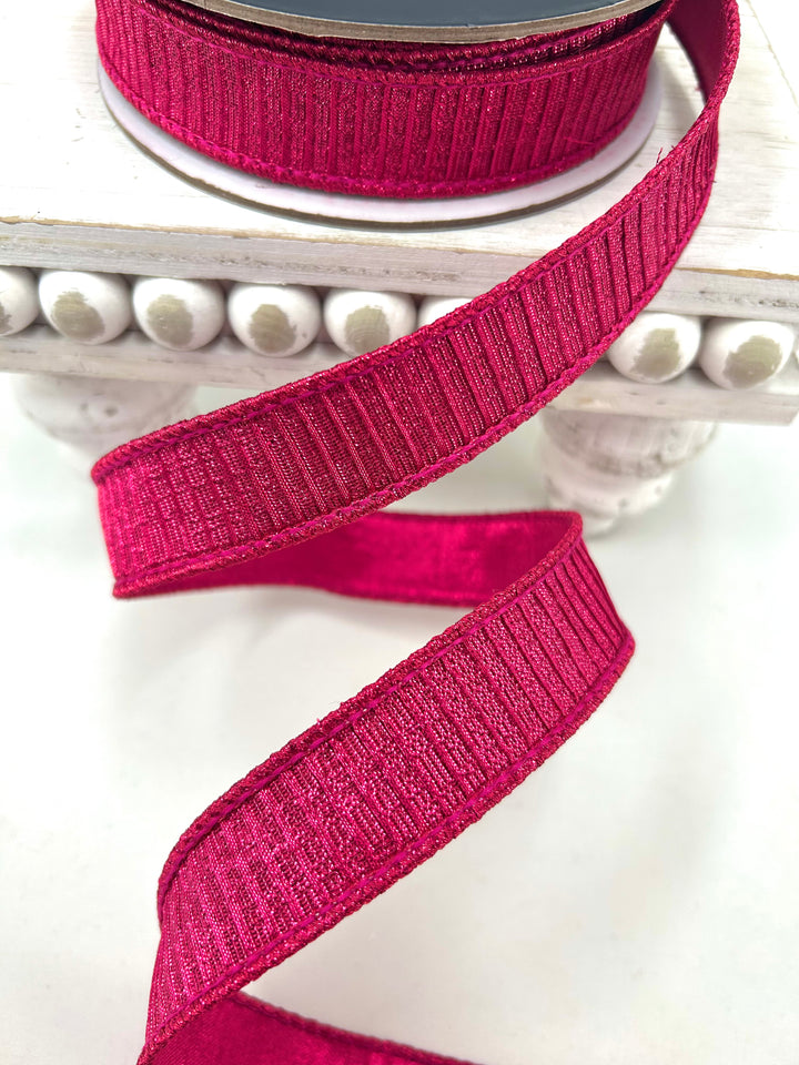 Farrisilk Hot Pink Pleated Metallic Wired Ribbon - 1"