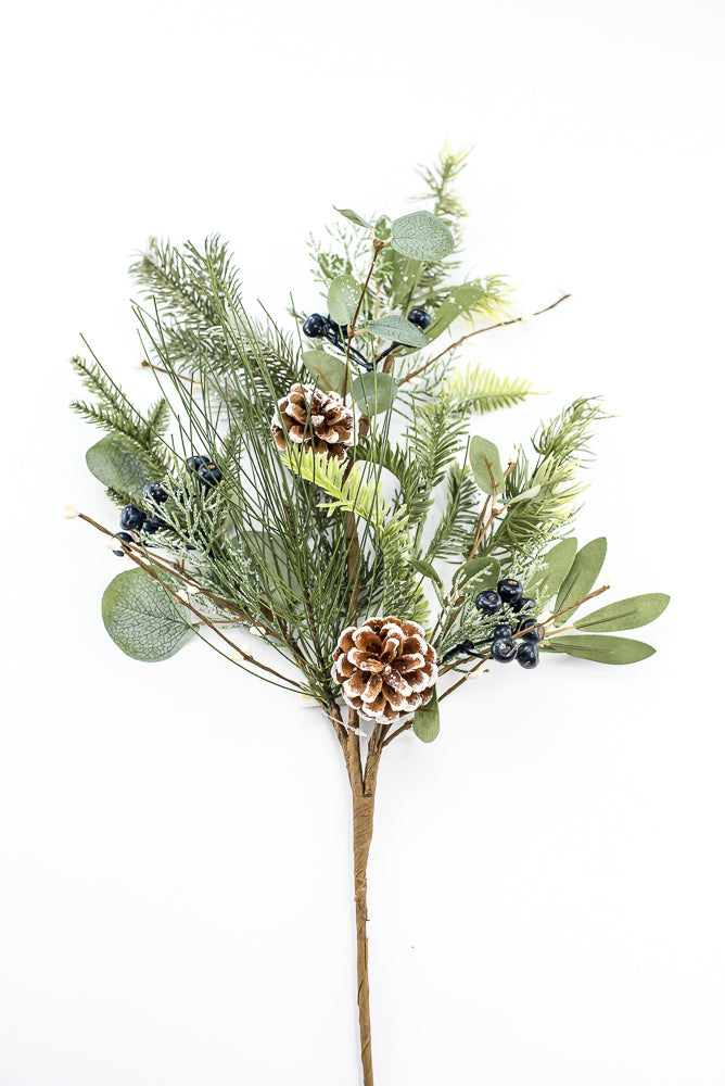 Artificial Frosted Pine Eucalyptus Pinecone & Blueberry Spray - 32"