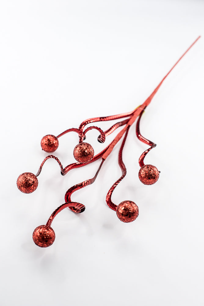 Artificial Red Ball Spring Spray - 25"