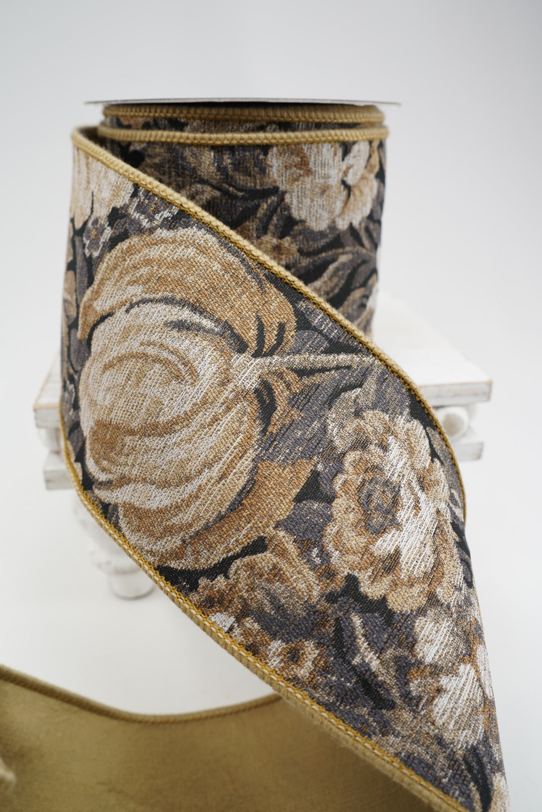 John Mark, Floral Pumpkin Wired Ribbon - 4"