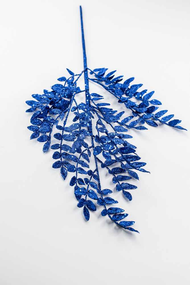 Artificial Blue Glitter Fern Spray - 28"