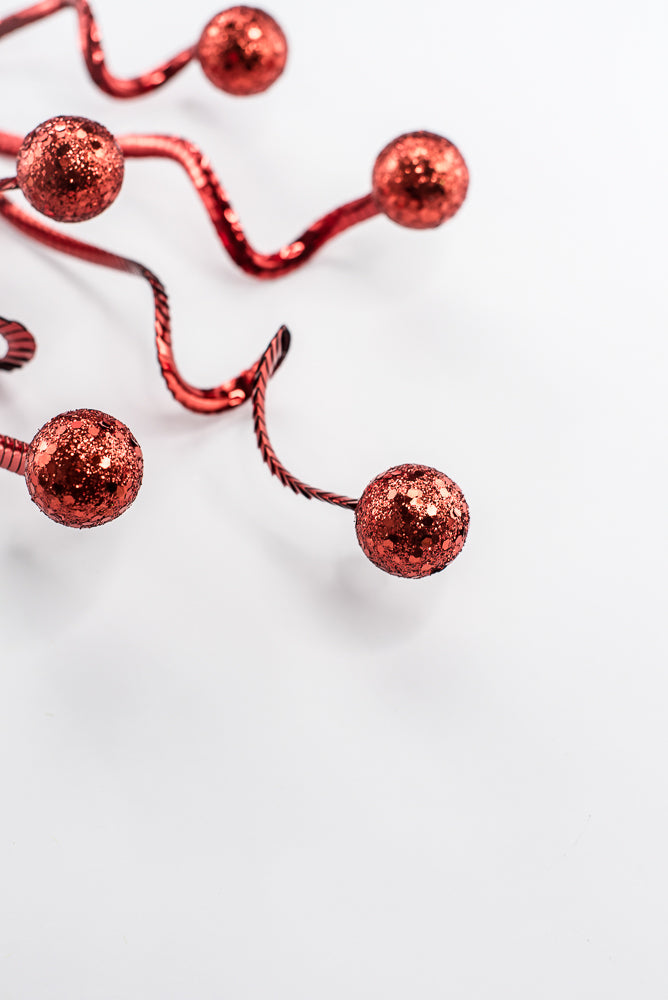 Artificial Red Ball Spring Spray - 25"