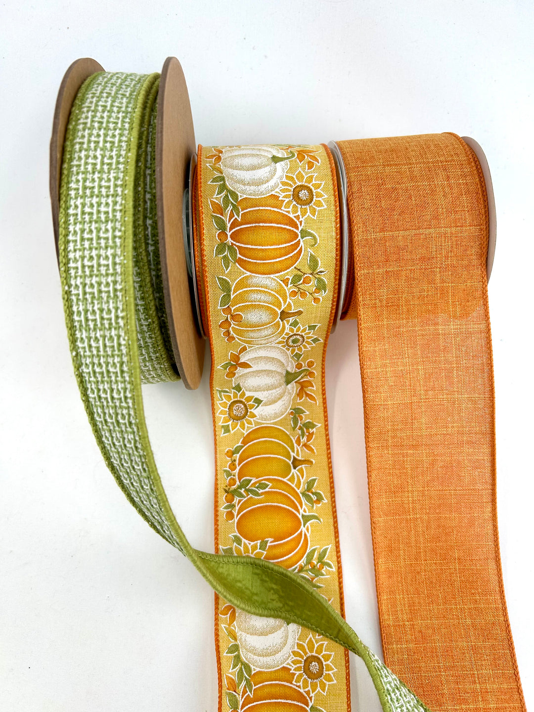 Green And Talisman Pumpkin Bow Bundle x 3 Ribbons