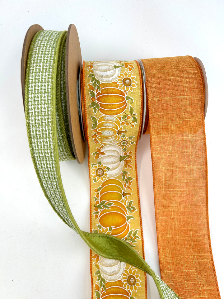Green And Talisman Pumpkin Bow Bundle x 3 Ribbons