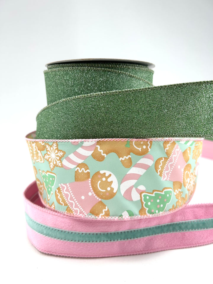 Pink Mint Gingerbread Bow Bundle x 3 Wired Ribbons