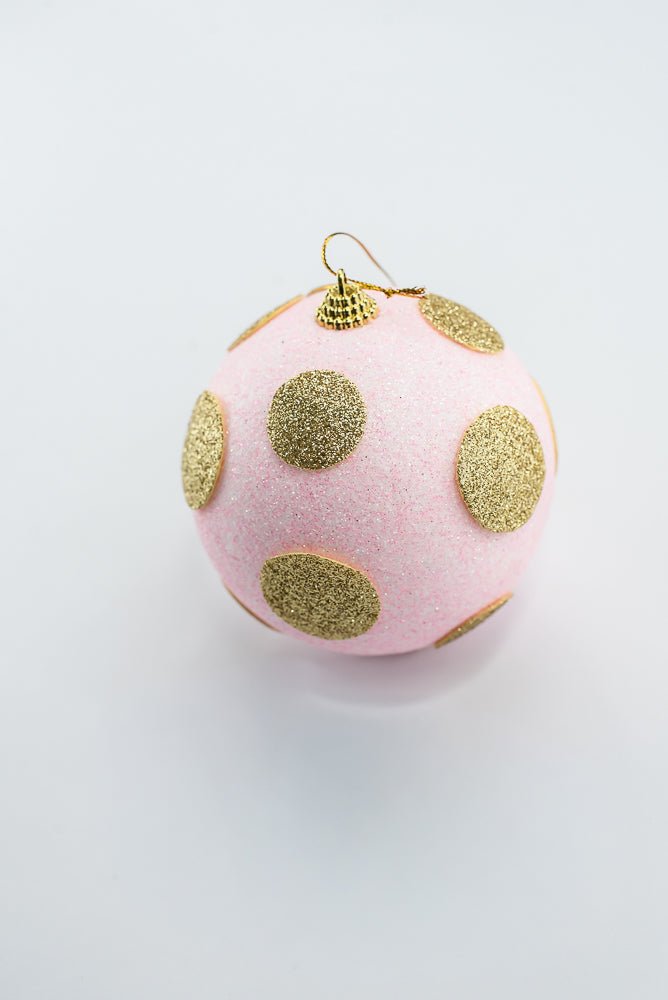 4 Inch Light Pink and Gold Polkadot Ornament Ball - Greenery Market84174LTPKGD