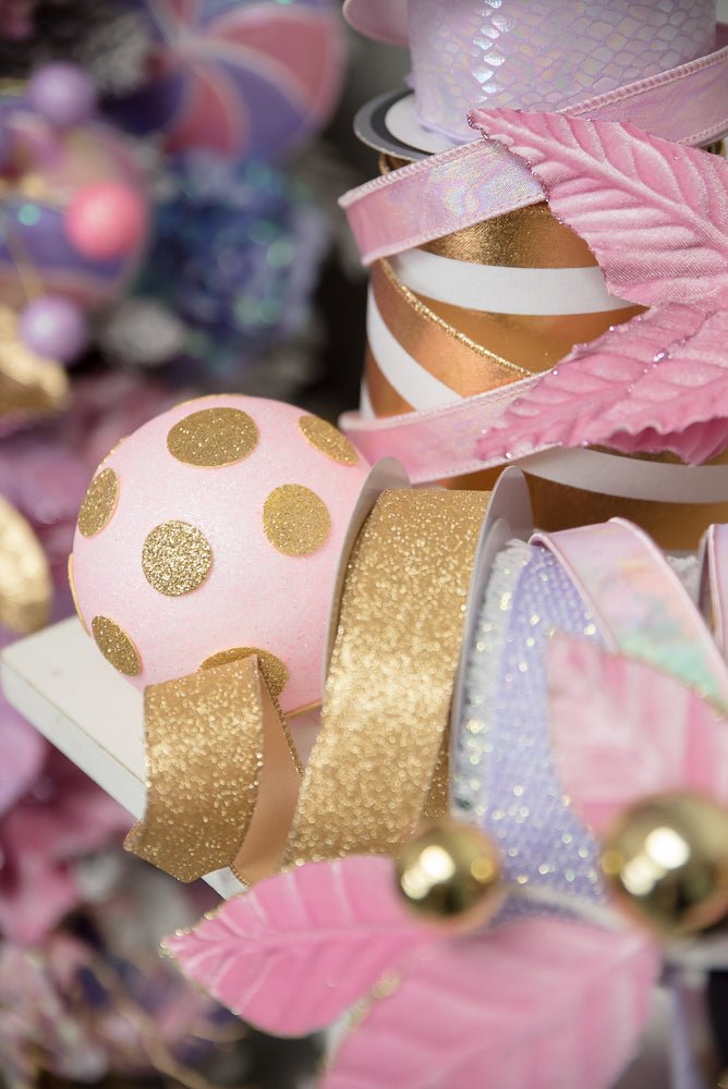 4 Inch Light Pink and Gold Polkadot Ornament Ball - Greenery Market84174LTPKGD