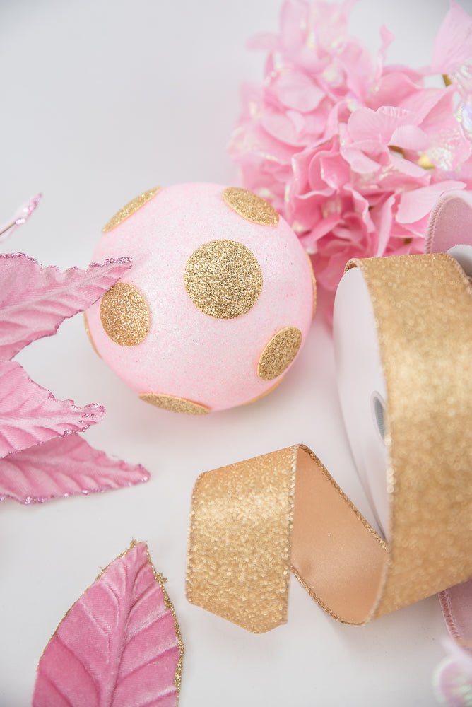 4 Inch Light Pink and Gold Polkadot Ornament Ball - Greenery Market84174LTPKGD