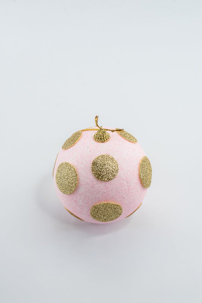 4 Inch Light Pink and Gold Polkadot Ornament Ball - Greenery Market84174LTPKGD