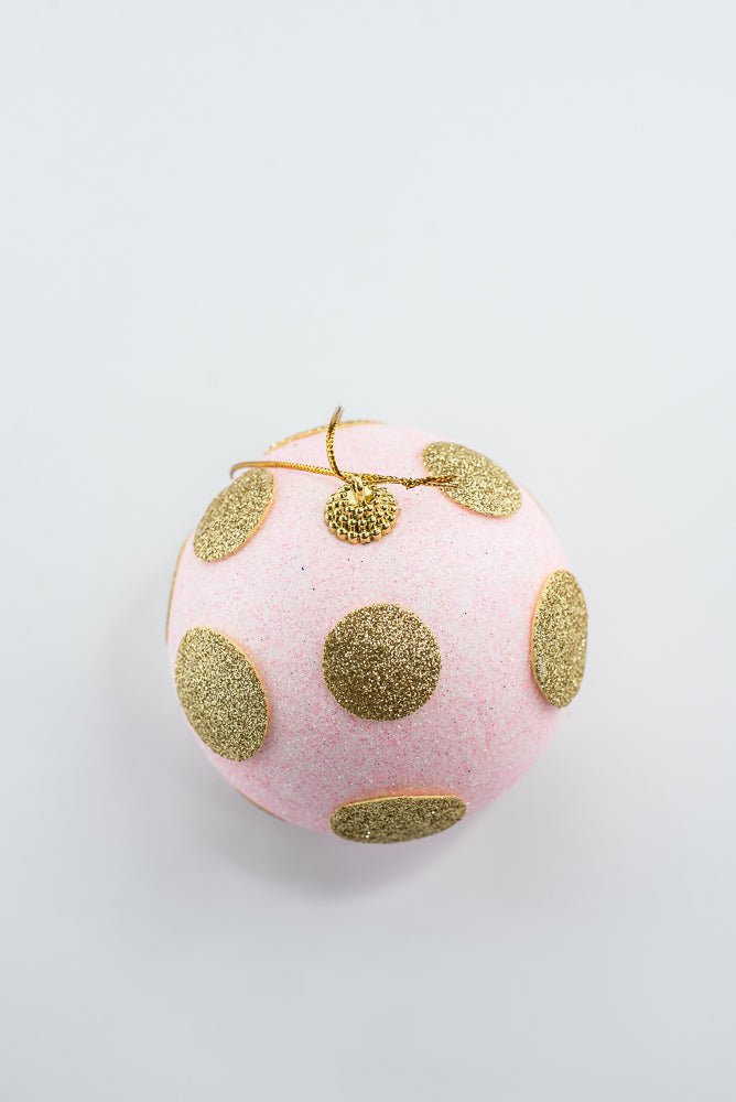 4 Inch Light Pink and Gold Polkadot Ornament Ball - Greenery Market84174LTPKGD