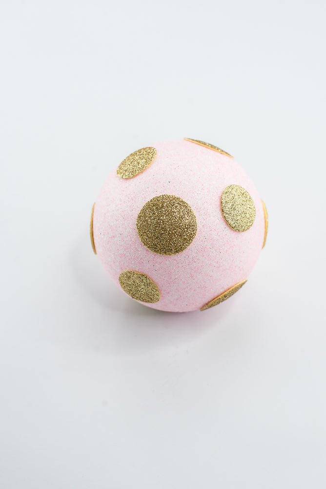 4 Inch Light Pink and Gold Polkadot Ornament Ball - Greenery Market84174LTPKGD