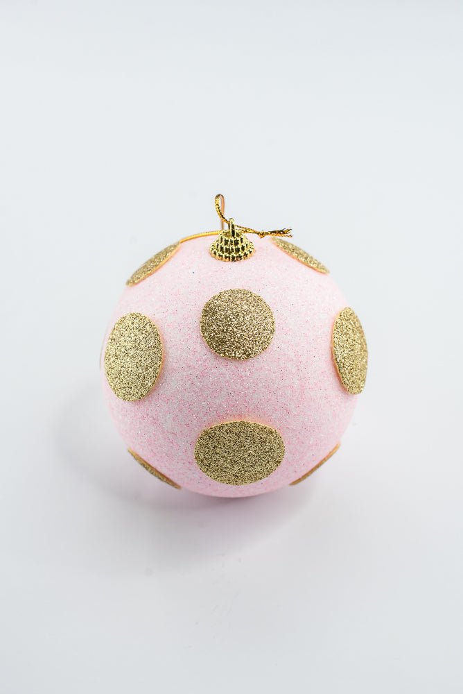 4 Inch Light Pink and Gold Polkadot Ornament Ball - Greenery Market84174LTPKGD