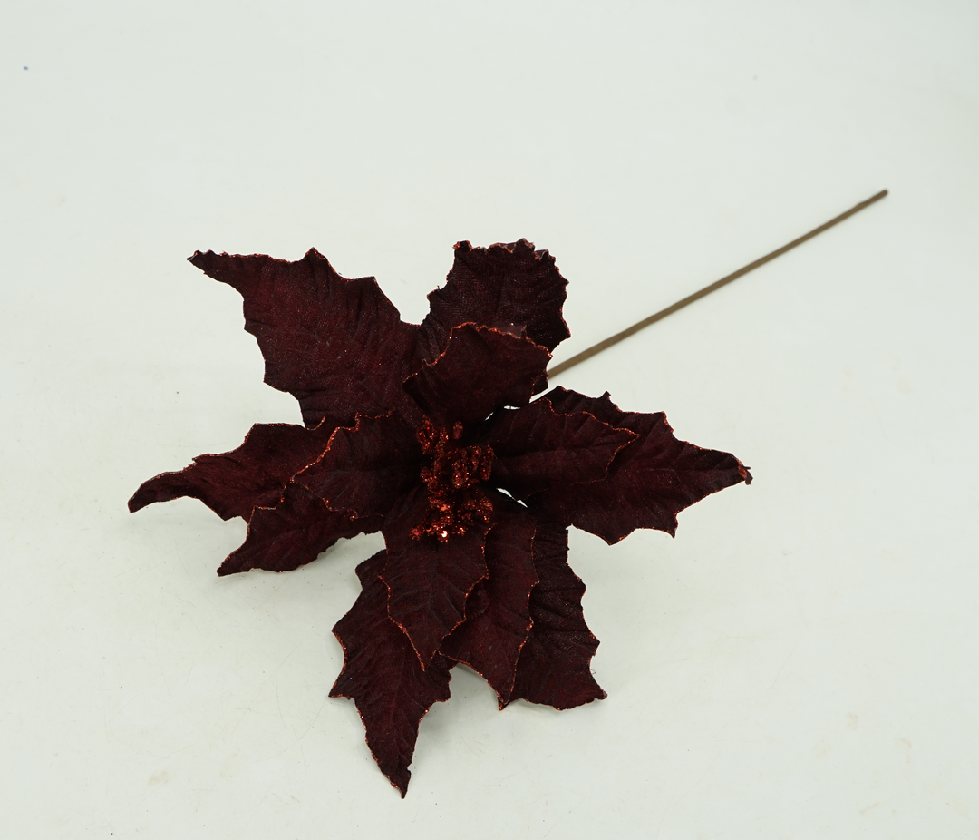 Artificial Burgundy Glitter Edge Velvet Poinsettia Spray - 25"