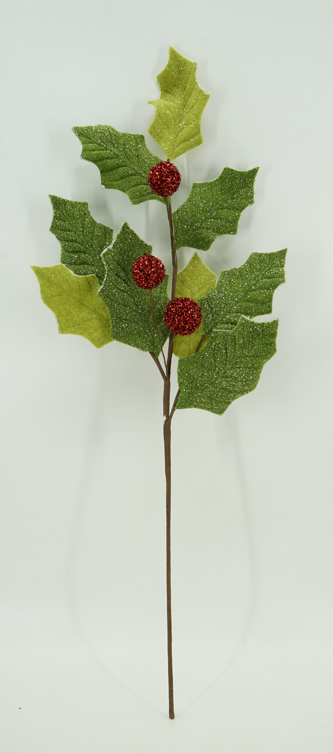 Artificial Glitter Felt Holly Leaf Spray - 34"