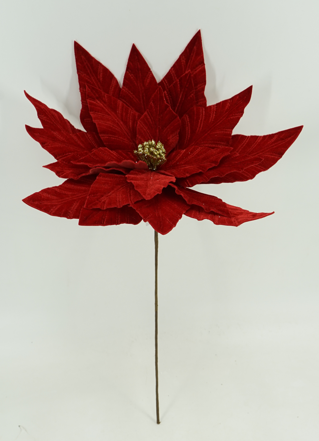 Artificial Velvet Poinsettia Stem - 15"