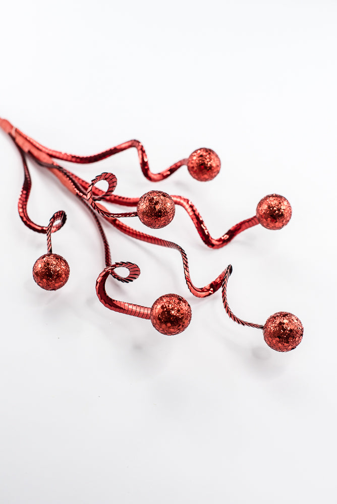 Artificial Red Ball Spring Spray - 25"