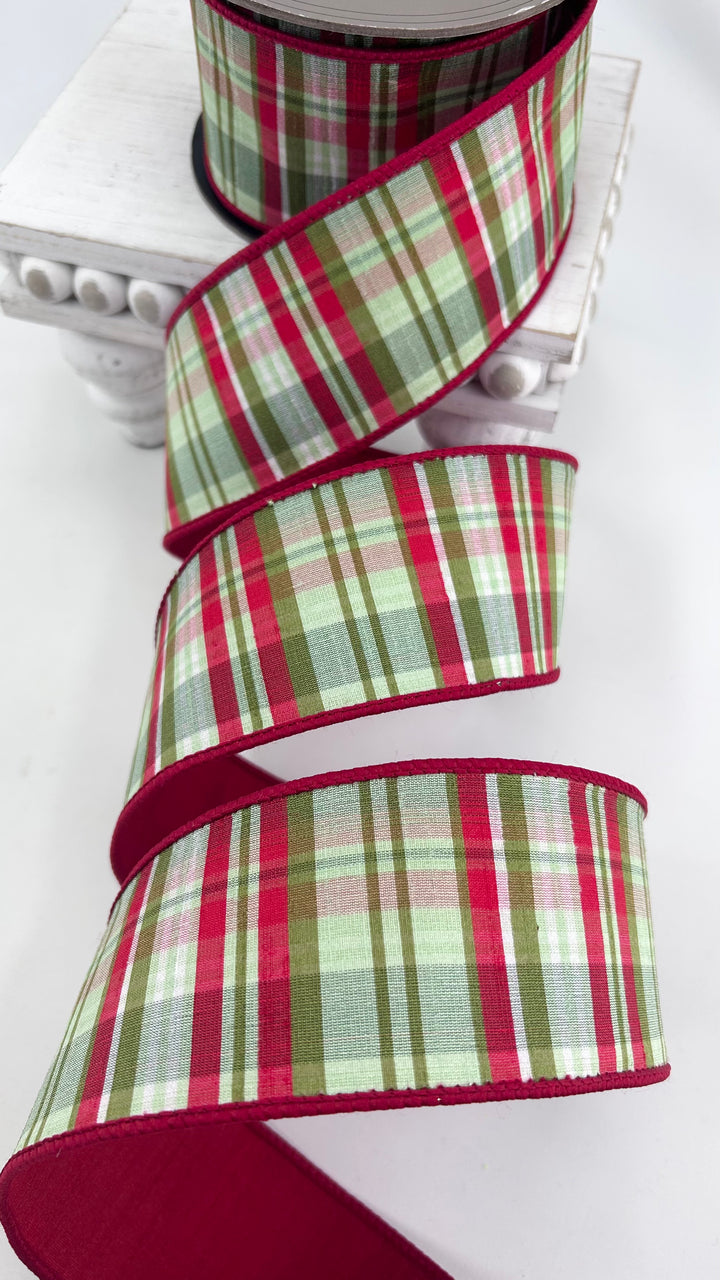 D Stevens Red Plaid Wired Ribbon 2.5”