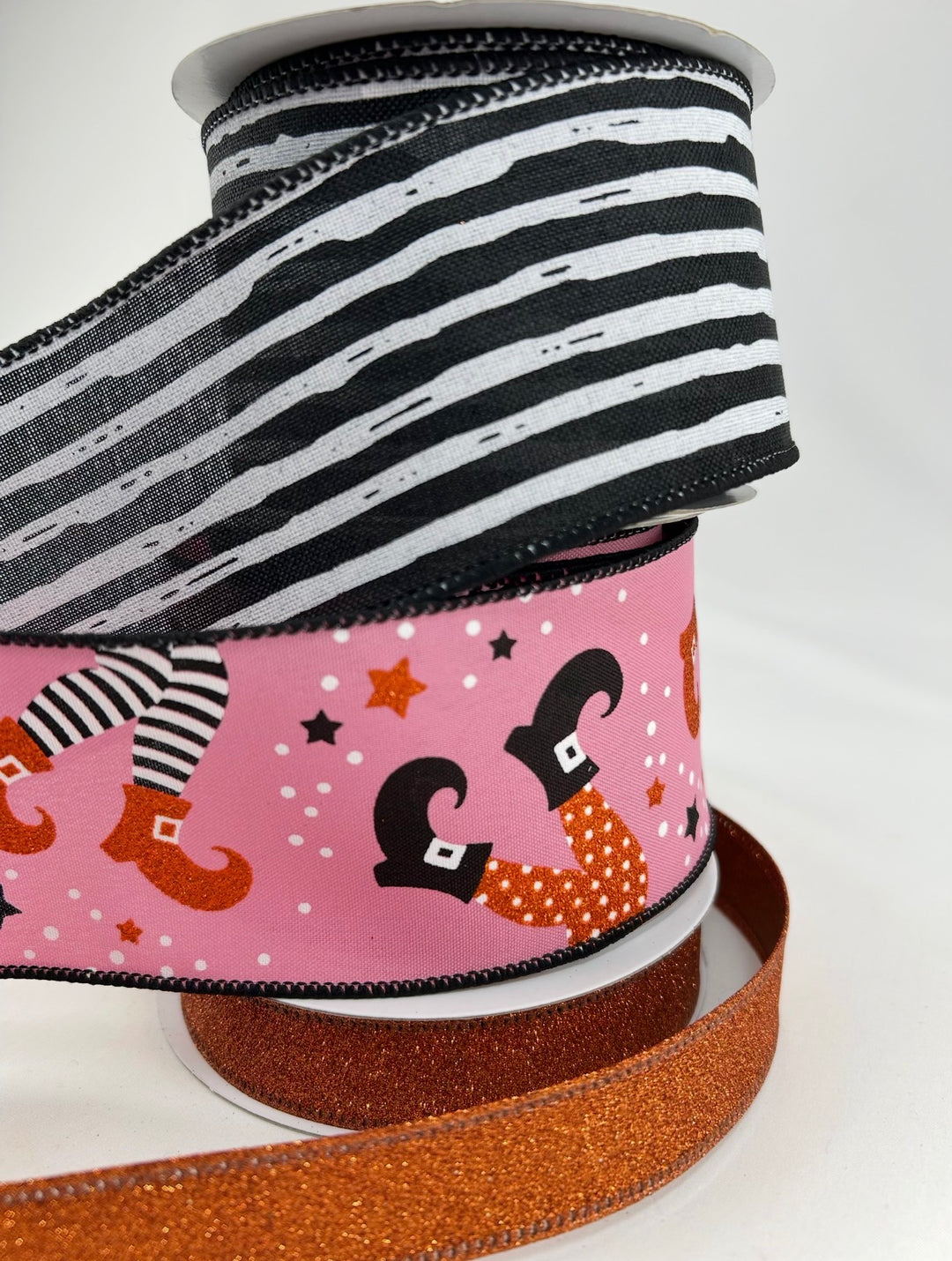 DIY ribbon bow bundle - pink Witch Halloween x 3 ribbons