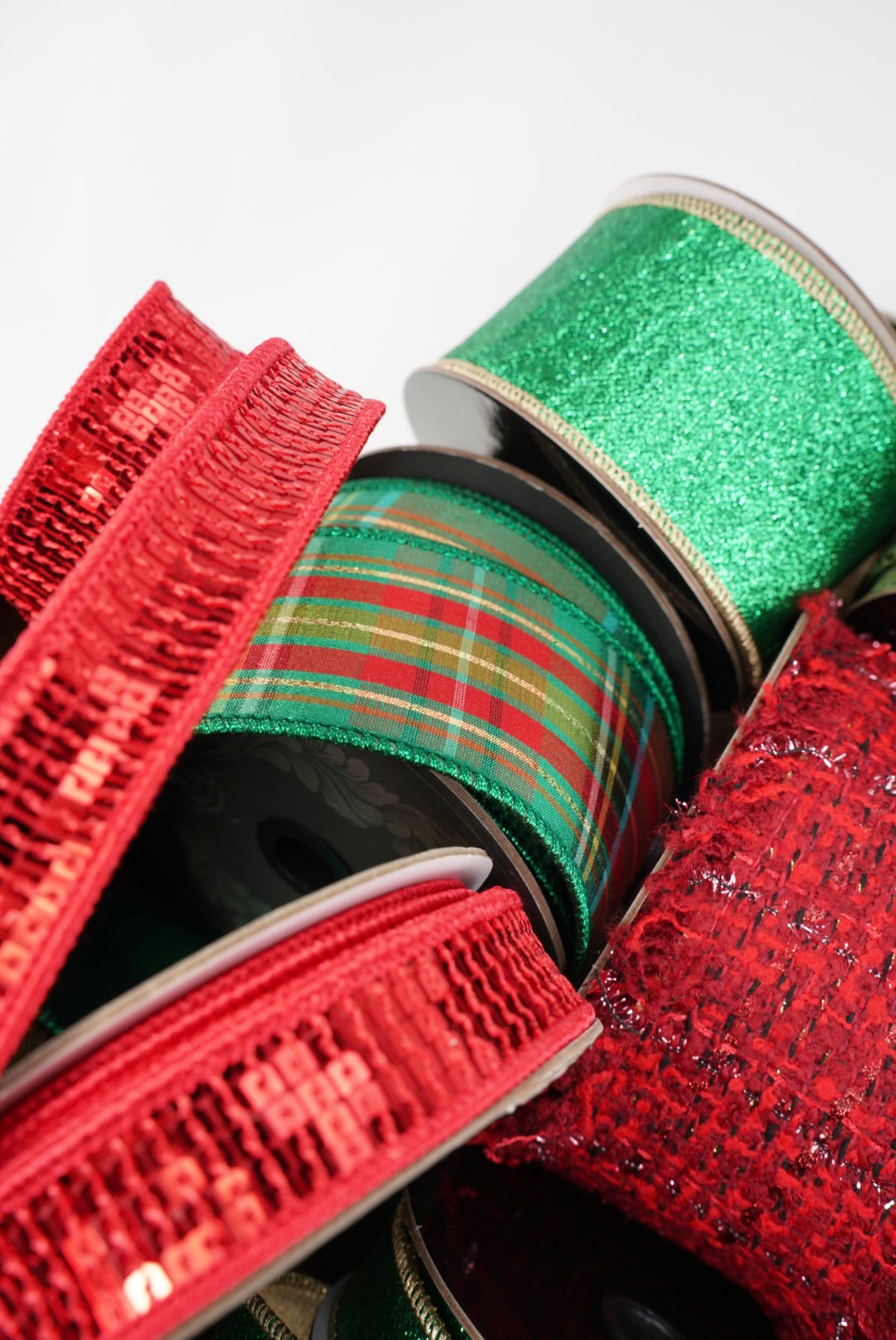 Green holiday plaid wired ribbon 2.5”