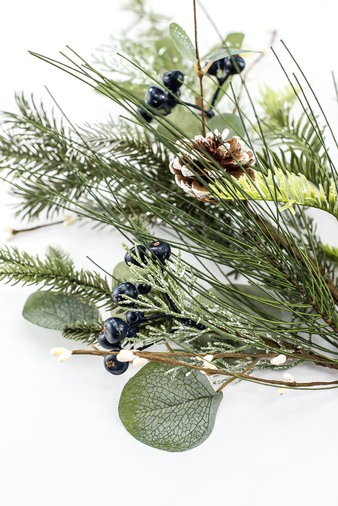 Artificial Frosted Pine Eucalyptus Pinecone & Blueberry Spray - 32"