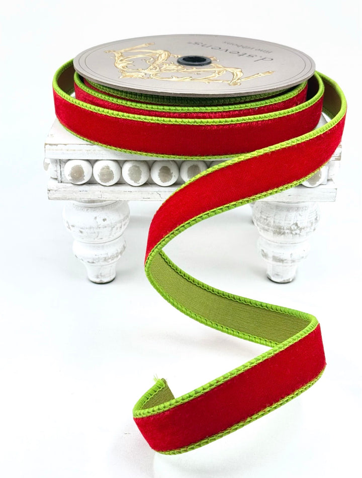D Stevens Red And Green Wired Ribbon 1”