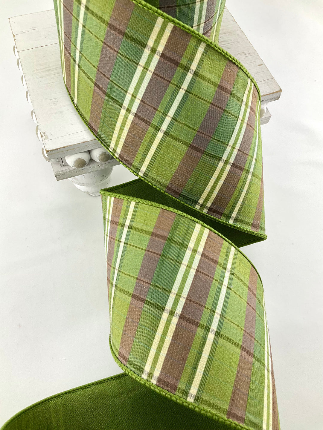 Olive Sherwood Plaid Farrisilk Wired Ribbon - 4"