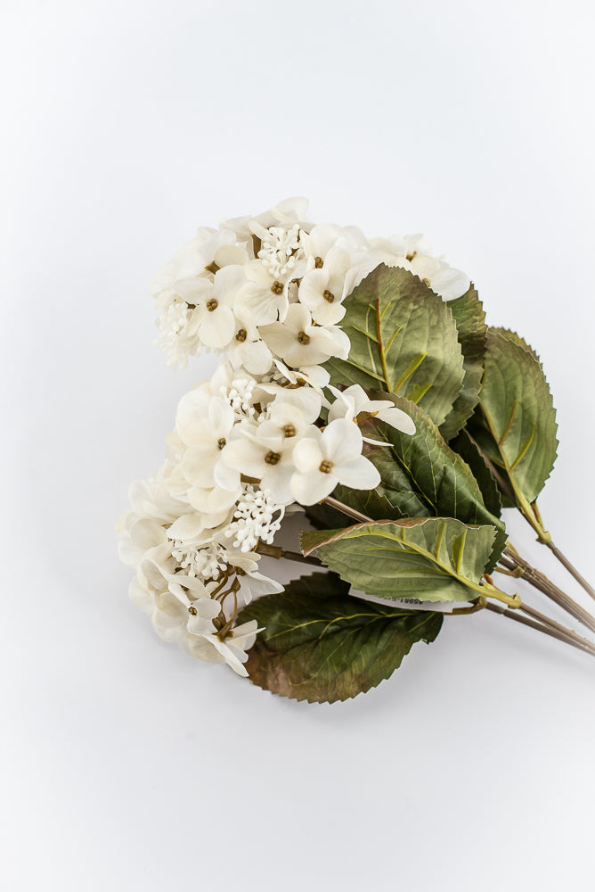 Artificial, Ivory, Hydrangea Bush - 17"