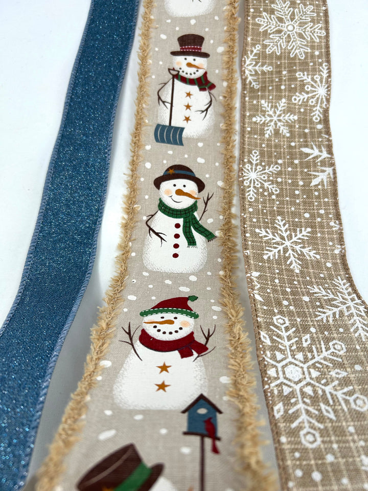 Natural Snowman Bow Bundle x 3 ribbons