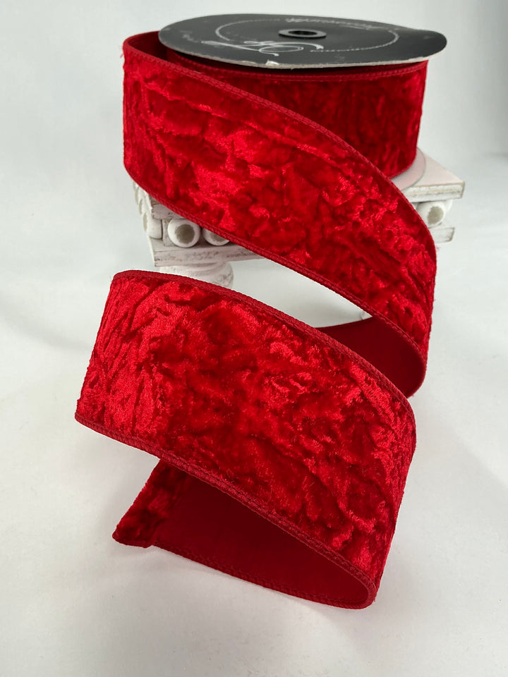 Red crushed velvet 2.5” farrisilk wired ribbon