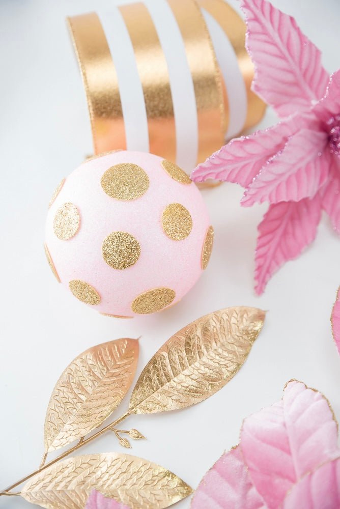 5 Inch Light Pink and Gold Polkadot Ornament Ball - Greenery Market84175LTPKGD