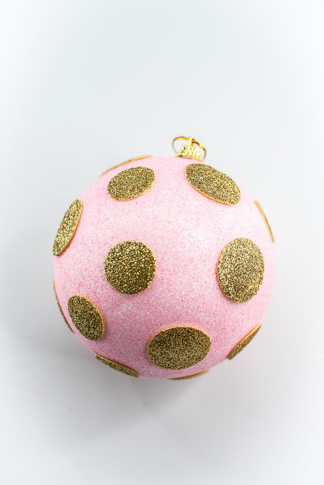 5 Inch Light Pink and Gold Polkadot Ornament Ball - Greenery Market84175LTPKGD