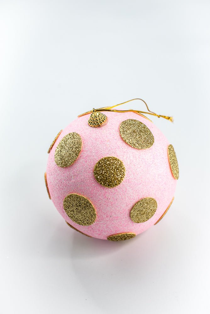 5 Inch Light Pink and Gold Polkadot Ornament Ball - Greenery Market84175LTPKGD