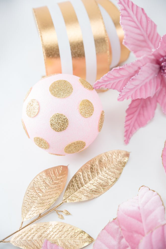 5 Inch Light Pink and Gold Polkadot Ornament Ball - Greenery Market84175LTPKGD