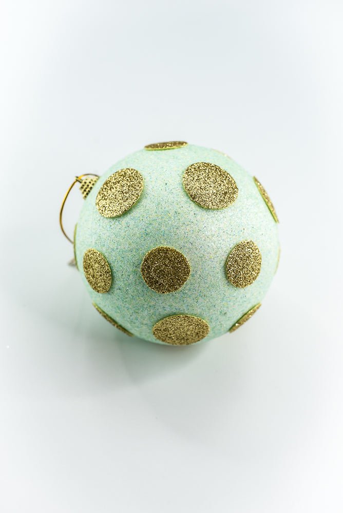 5 Inch Mint and Gold Polkadot Ornament Ball - Greenery Market84175LTMIGD
