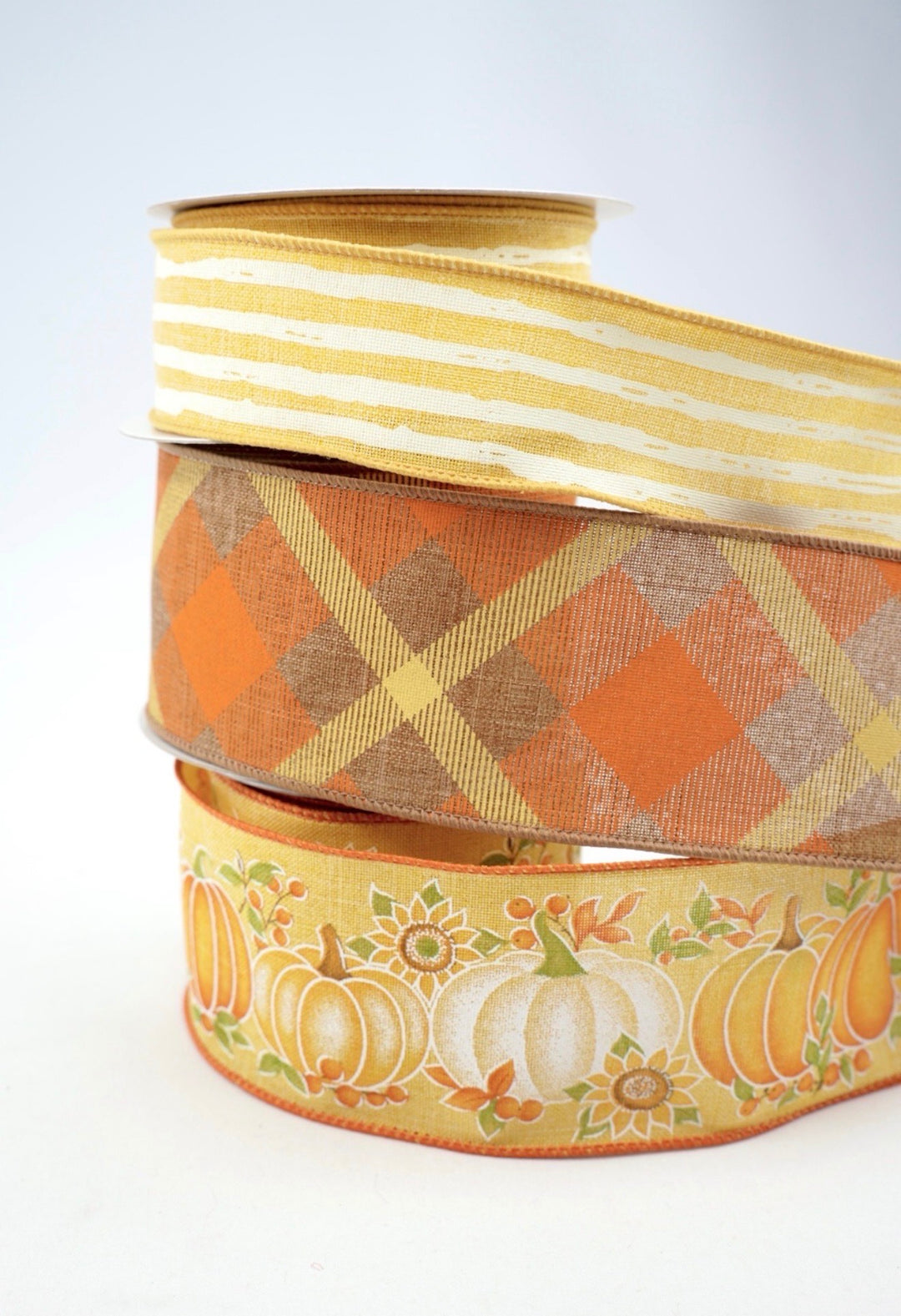 Mustard Pumpkin Plaid Bow Bundle x 3 Ribbons