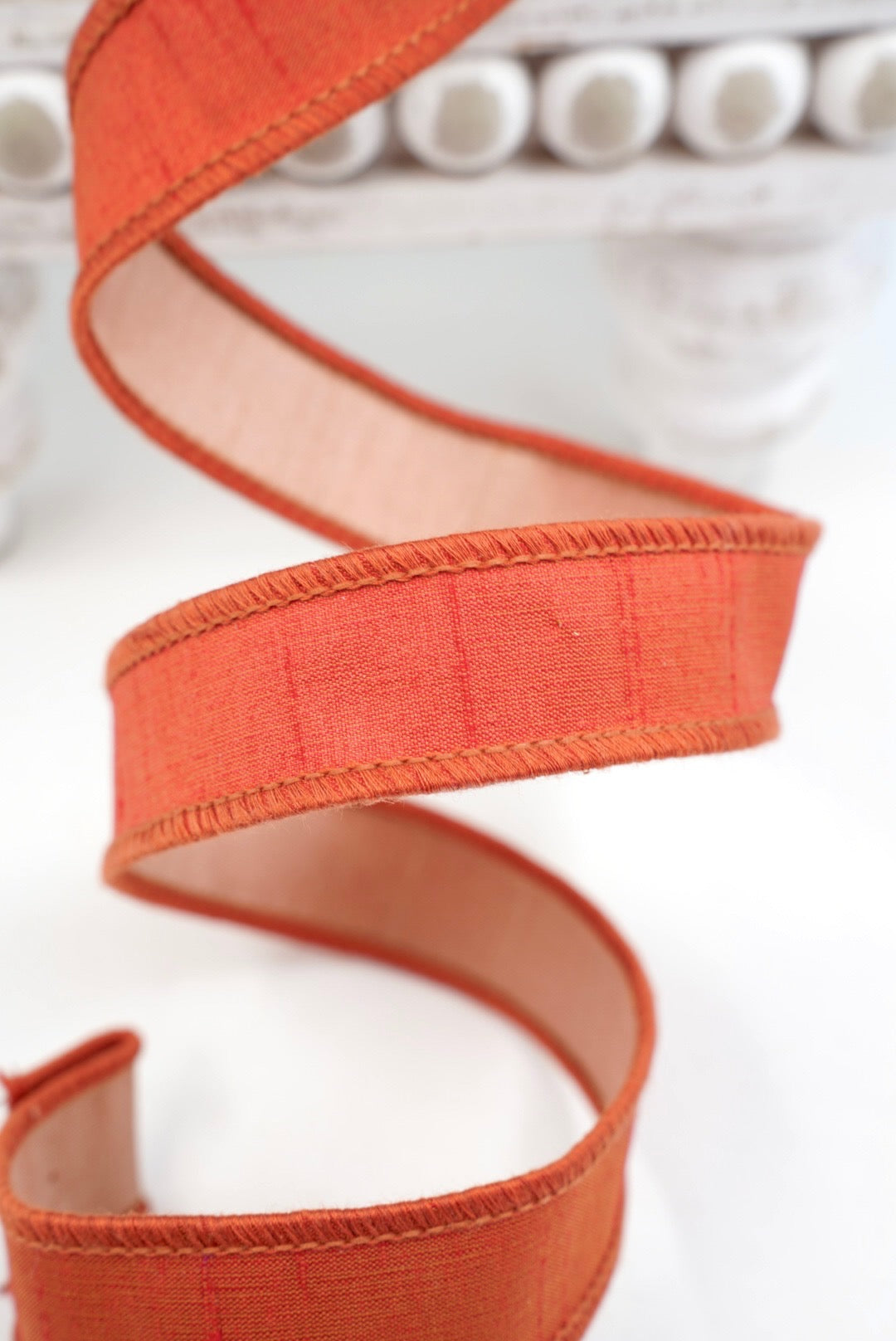 John Mark, Orange Dupion Wired Ribbon - 1"