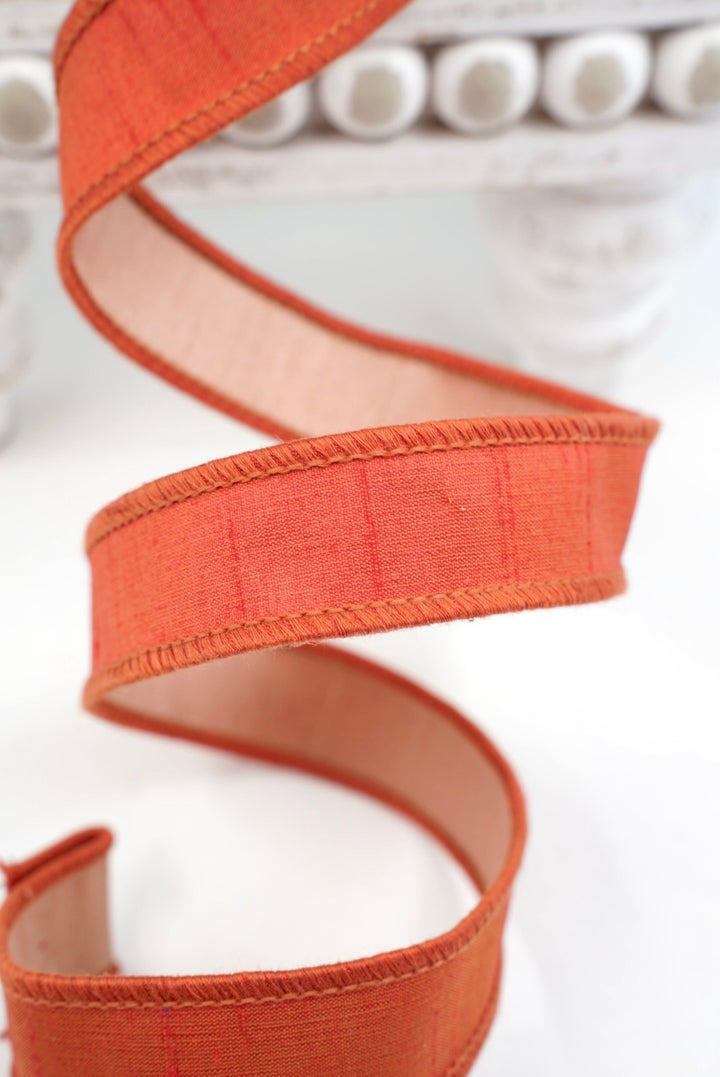 John Mark, Orange Dupion Wired Ribbon - 1"
