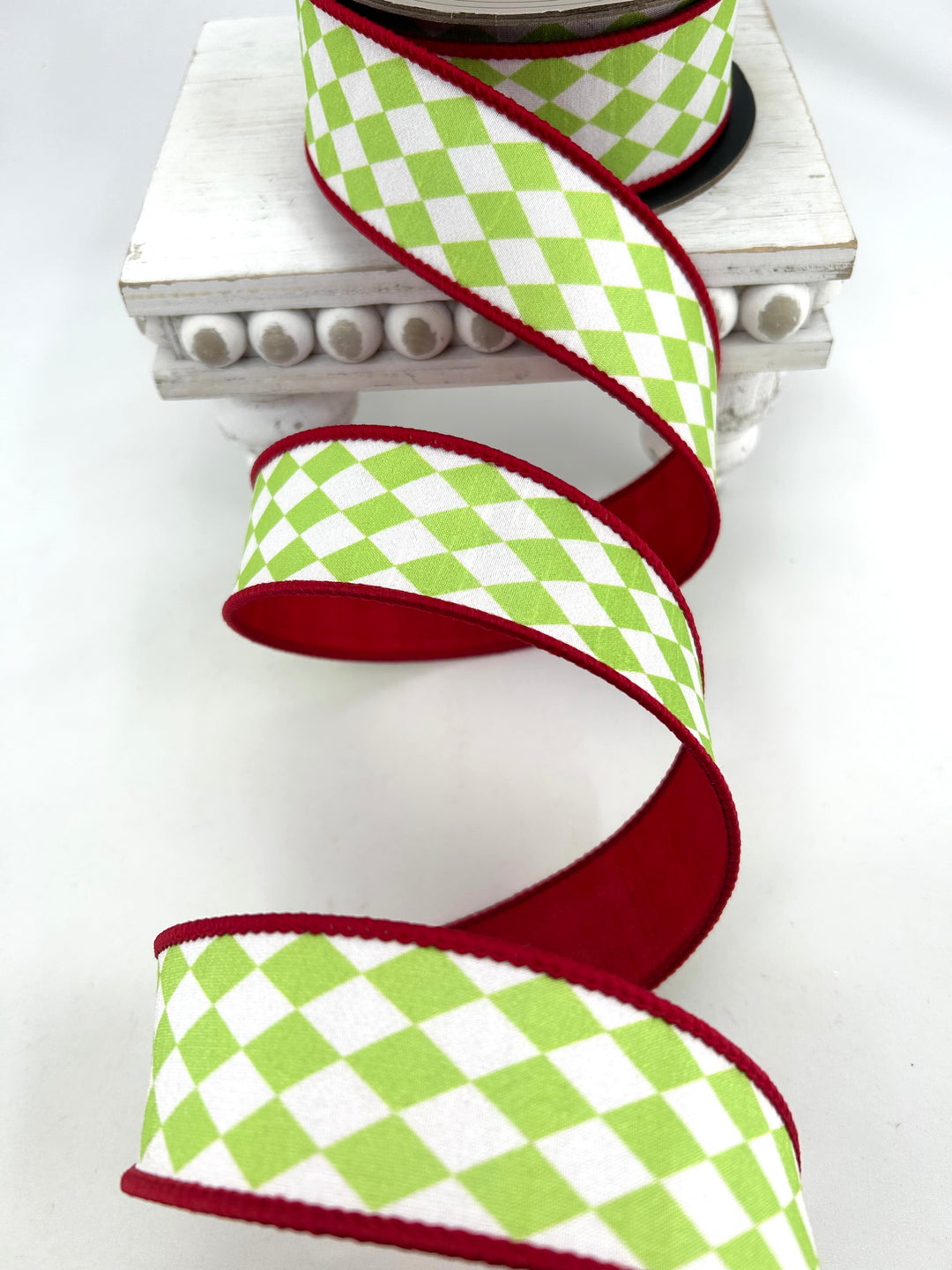 D Stevens Harlequin Red Wired Ribbon 1.5”
