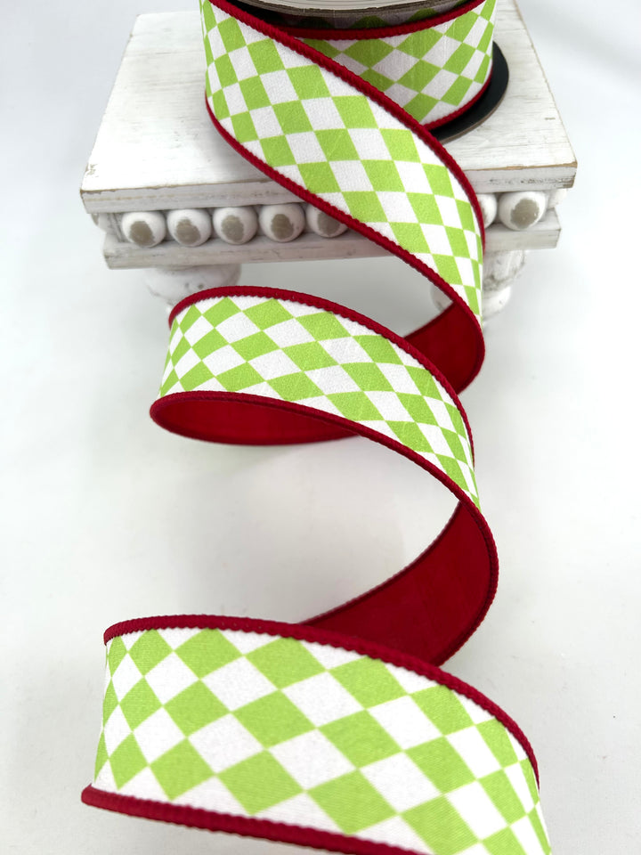 D Stevens Harlequin Red Wired Ribbon 1.5”