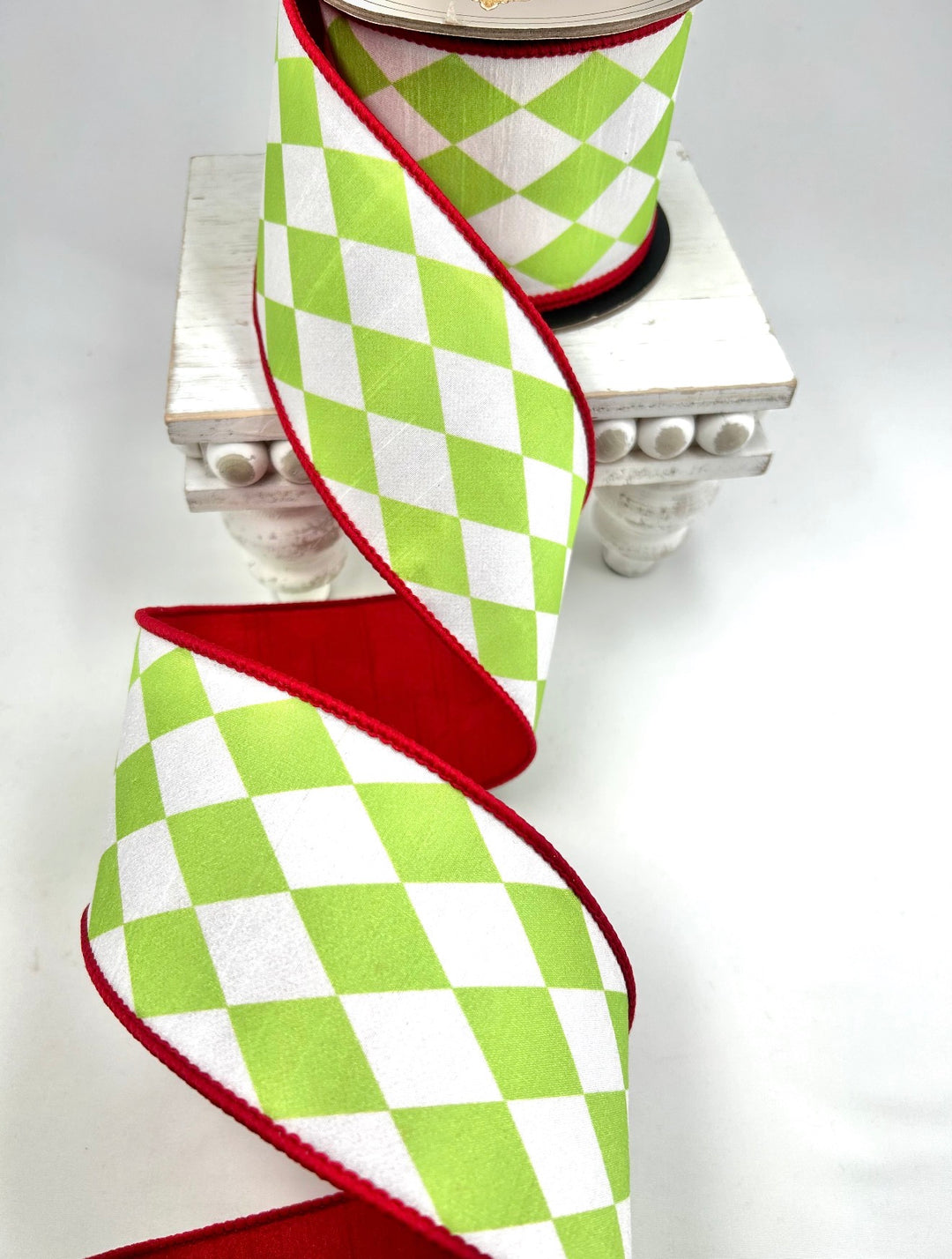 D Stevens Harlequin Red And Lime Wired Ribbon 3”