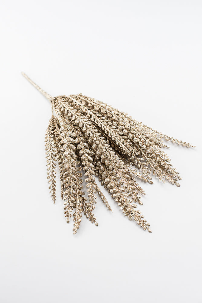 Artificial Champagne Glitter Button Leaves Bush - 16"