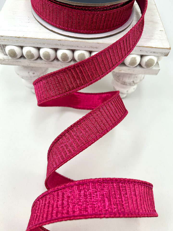 Farrisilk Hot Pink Pleated Metallic Wired Ribbon - 1"