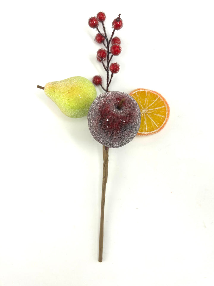 Artificial Red & Orange Pear, Apple, Berry & Orange Pick - 12" - SET of 2 assorted