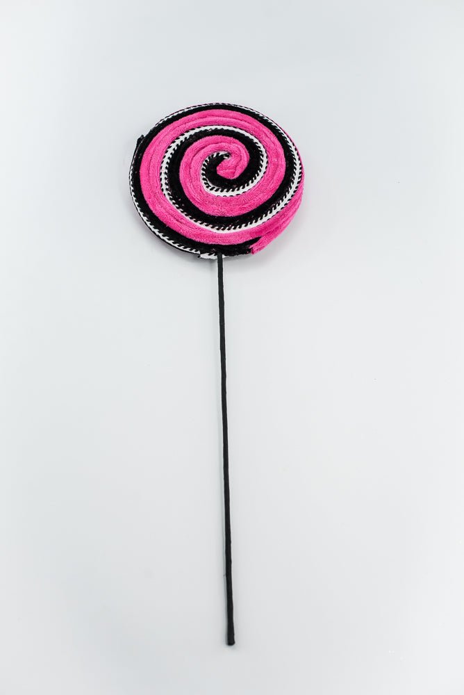 57245BTBK Hot Pink and Black Velvet Ornament Lollipop - Greenery Market57245BTBK