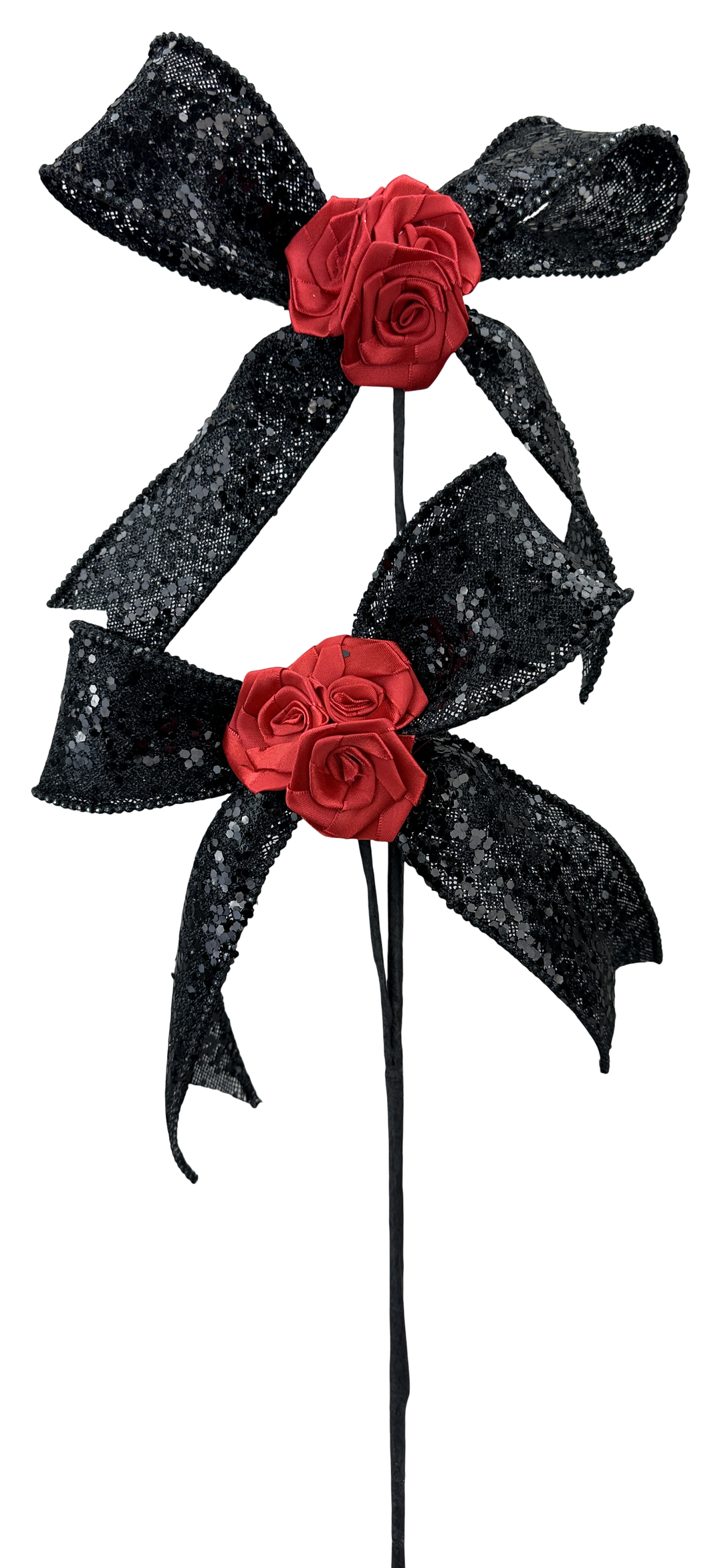 Artificial Black & Red Rose Bow Spray - 26"