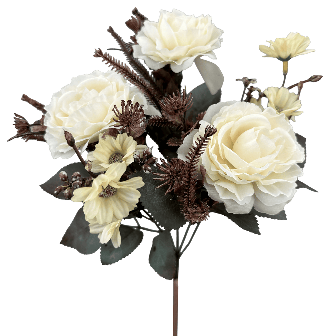 Artificial Beige Rose Bush - 15"